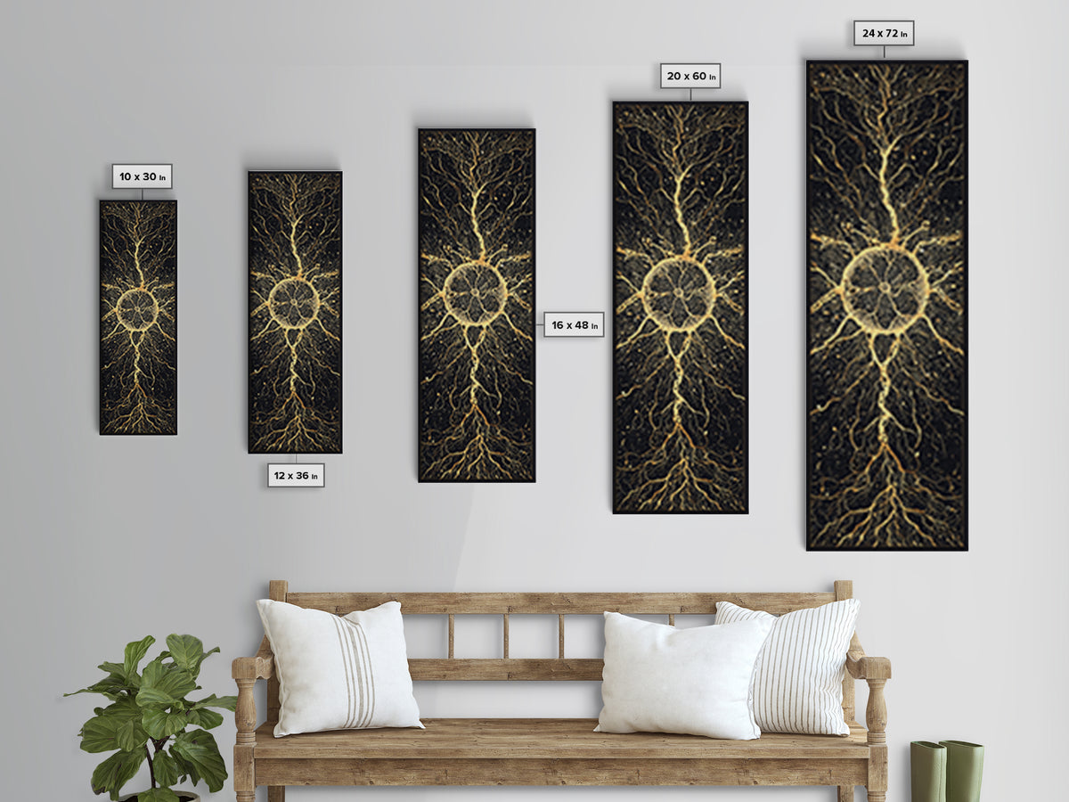 Golden Sacred Tree Of Life Wall Art, Abstract African Canvas Print, Black Gold Spiritual Decor, Mystical Nature Poster Gift