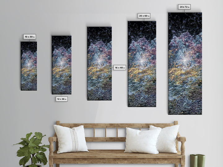 Sparkling Cosmic African Landscape Wall Art, Starry Abstract Canvas Print, Blue Gold Nature Scene, Dreamy Home Decor Gift