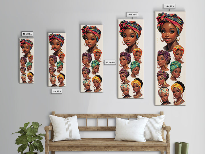 Beautiful Black Women Headwrap Portraits Wall Art, African Queen Canvas Print, Melanin Beauty Poster, Afrocentric Home Decor Gift