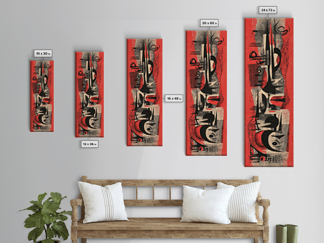 Red Black Abstract Tribal Symbols Wall Art, Modern African Canvas Print, Grunge Geometric Poster, Bold Afrocentric Decor