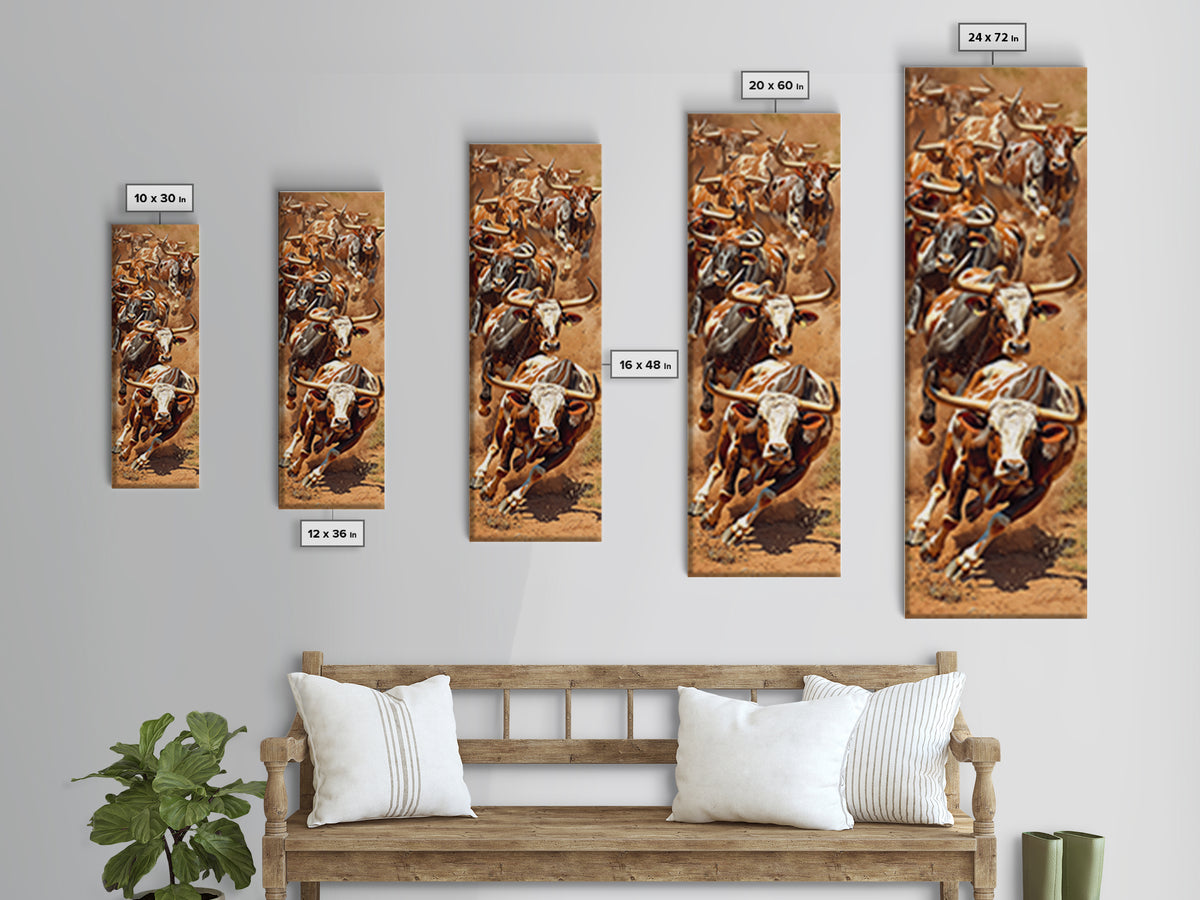 Charging African Cattle Herd In Dusty Earth Tones Canvas Print, Safari Animal Wall Decor, Rustic Farmhouse Statement Art
