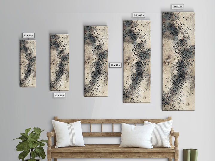 Aerial African Herd Migration In Soft Neutral Sands Wall Art, Abstract Safari Landscape, Earth Tone Modern Living Room Decor