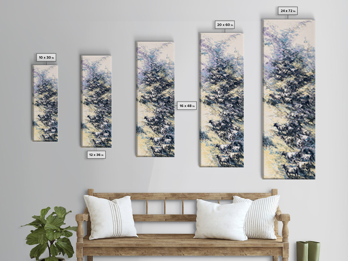 Blue Winter African Tree With Grazing Cattle Wall Art, Serene Safari Landscape, Nature Scene Home Decor For Modern Farmhouse