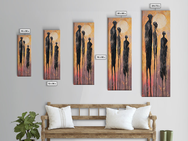 Tall African Elders Walking At Golden Sunset Framed Canvas Print, Minimalist Afrocentric Wall Decor, Warm Earth Tone Art