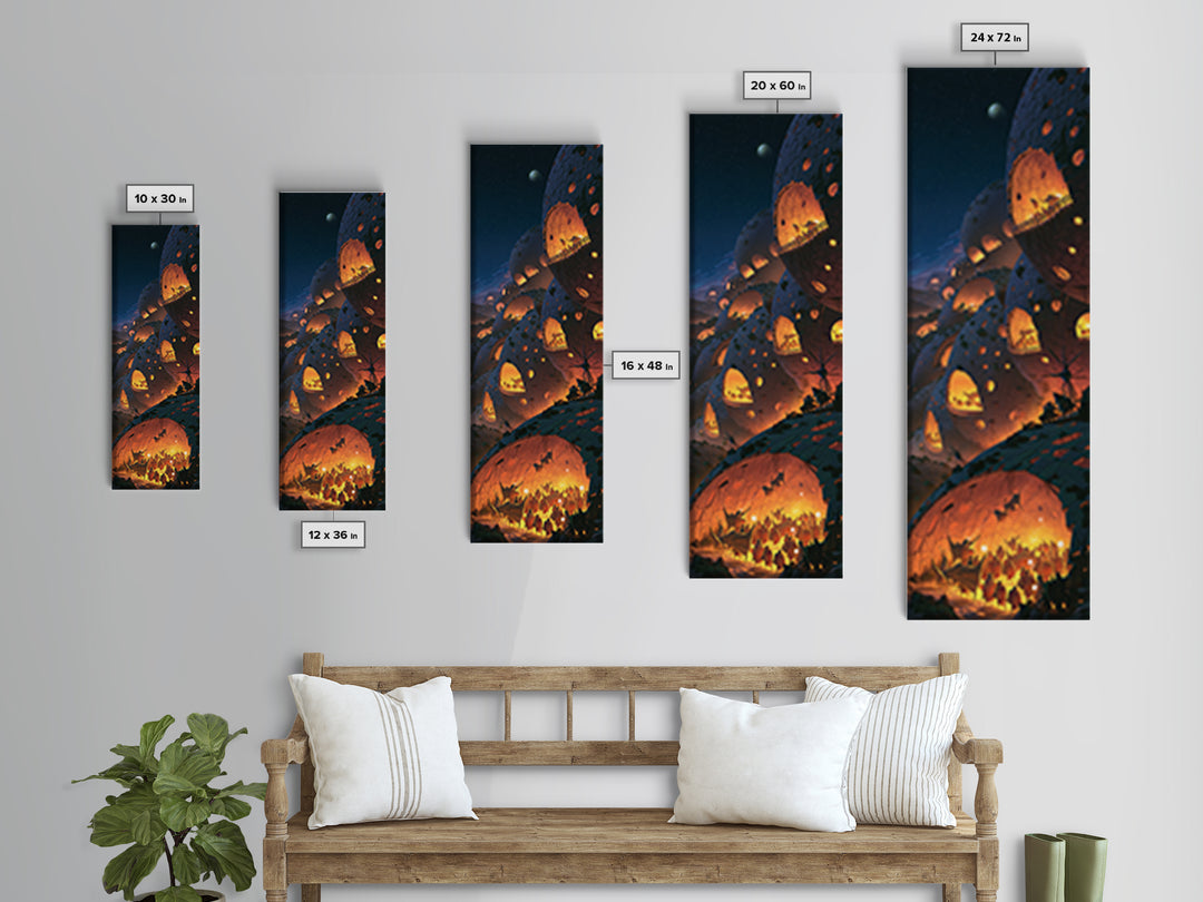 Futuristic African Dome City With Glowing Lanterns Wall Art, Afrofuturism Decor, Starry Night Sci Fi Landscape Print For Home Decor