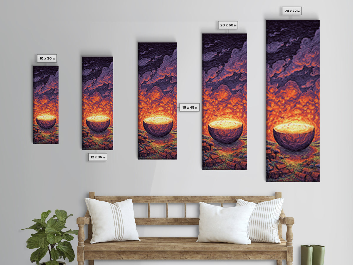 Glowing Celestial Bowl Beneath Fiery Clouds, Canvas Print, Abstract Wall Art, Dreamy Decor, Modern Home Decor Gift For Living Room