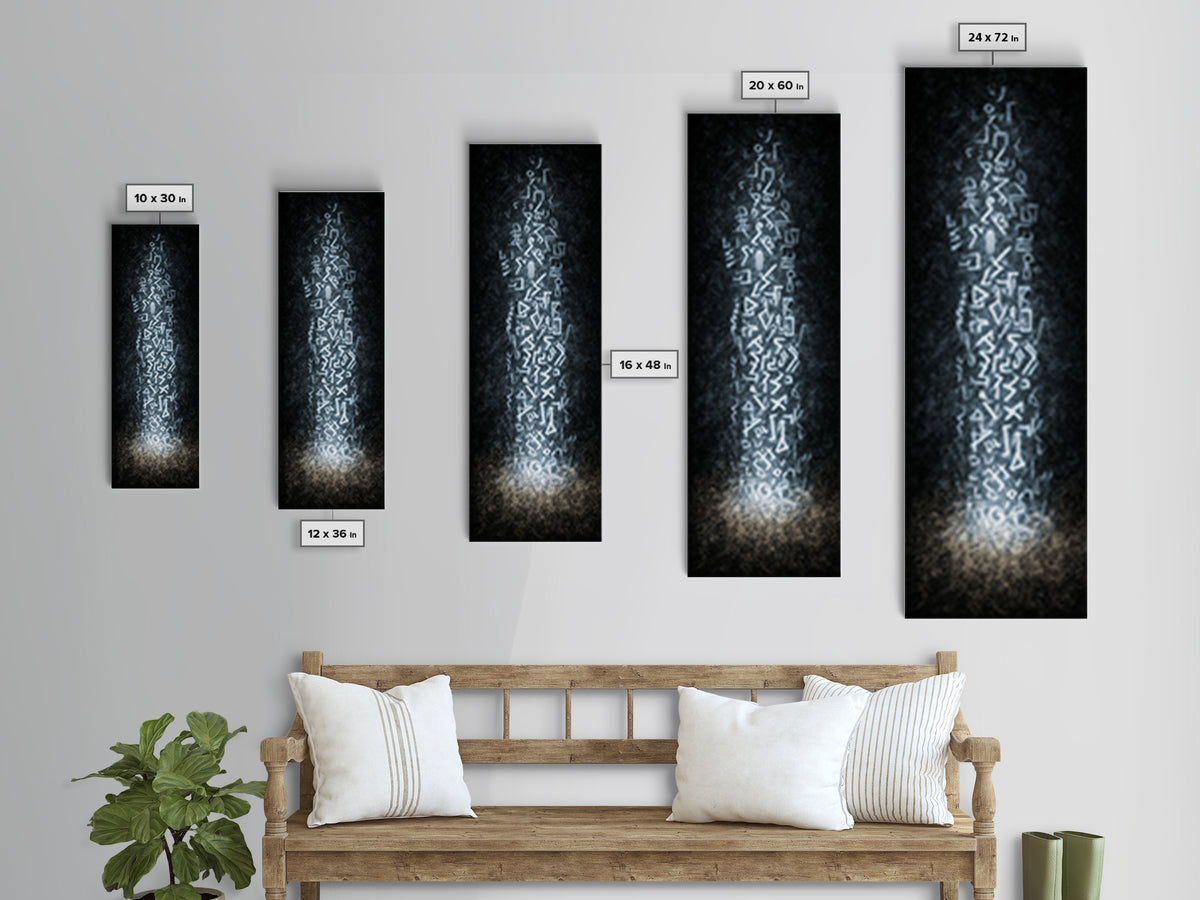 Ancient White Glyph Column Wall Art, Abstract African Tribal Art Print, Spiritual Black Decor, Ethnic Modern Canvas Print