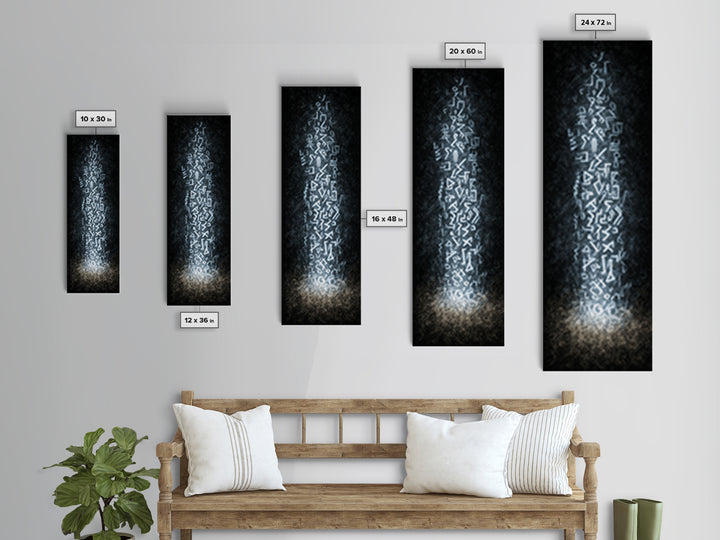 Ancient White Glyph Column Wall Art, Abstract African Tribal Art Print, Spiritual Black Decor, Ethnic Modern Canvas Print