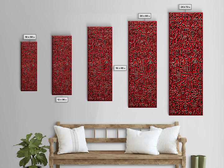 Red Primitive Symbol Pattern Wall Art, African Tribal Art Print, Bold Ethnic Decor, Abstract Cultural Canvas Print For Gallery Walls