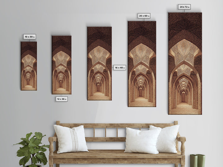 Sepia Arched Corridor Framed Canvas Print, Moroccan Inspired Architecture Wall Art, Earth Tone Boho Decor, Elegant Home Art