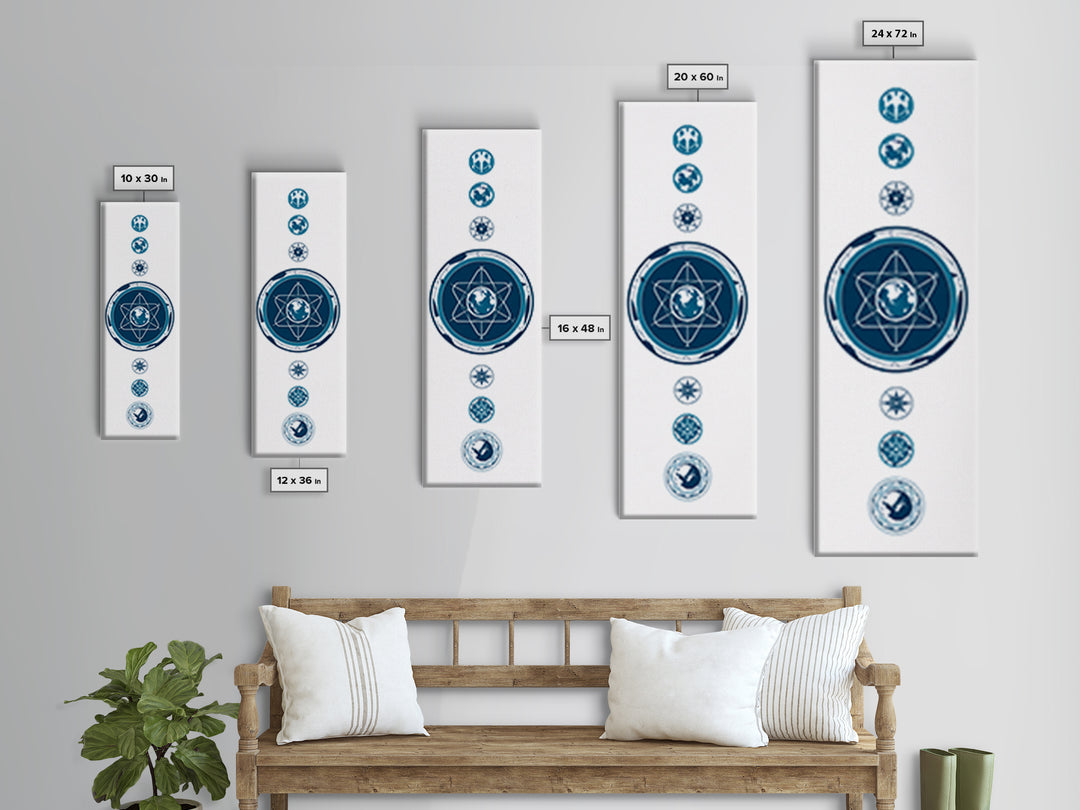 Blue Atomic Earth Diagram Canvas Print, Scientific Geometric Wall Art, Minimalist Digital Poster, Modern Office Decor Gift
