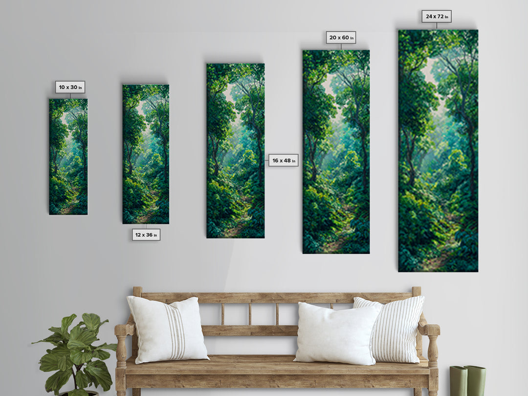 Sunlit Rainforest Path With Lush Green Leaves Framed Canvas Print, Jungle Decor, Nature Scene, Dreamy Wall Art Gift For Living Room