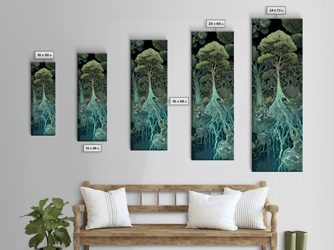 Glowing Root Tree In Dark Enchanted Forest Canvas Print, Mystical Wall Art, Spiritual Nature Decor, Surreal Botanical Home