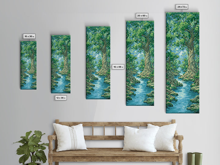 Ancient Tree River Path Through Emerald Forest Wall Art, Nature Scene, Green Landscape, Dreamy Jungle Decor For Home Print
