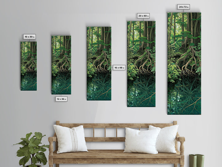 Cypress Roots Reflected In Dark Forest Water Canvas Print, Swamp Landscape Wall Art, Nature Scene, Rustic Green Decor Gift