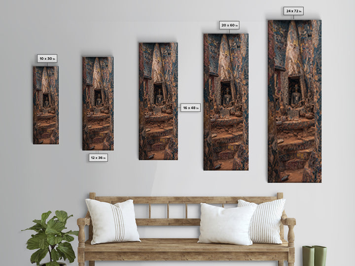 Carved Canyon Sanctuary And Ancient Stone Door Canvas Print, Earth Tone Wall Art, Textured Tribal Decor, Unique Gift For Home
