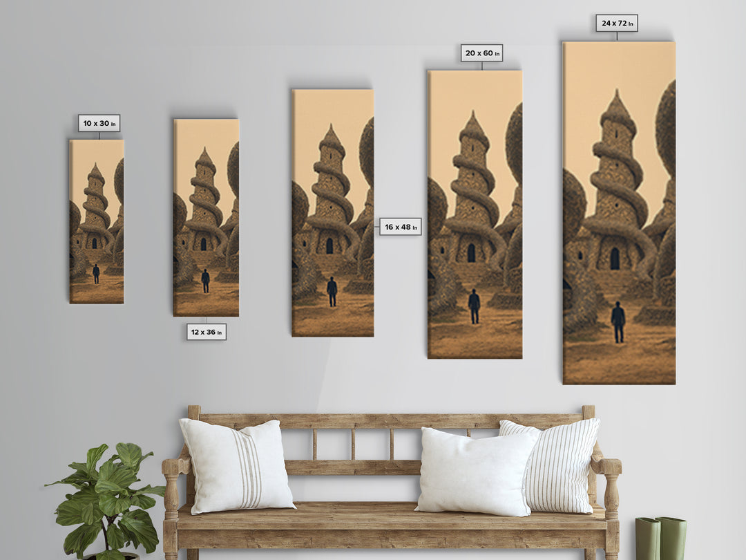 Surreal Sand Castle Tower With Lone Traveler Wall Art, Fantasy Architecture Print, Earth Tone Decor, Statement Piece Gift