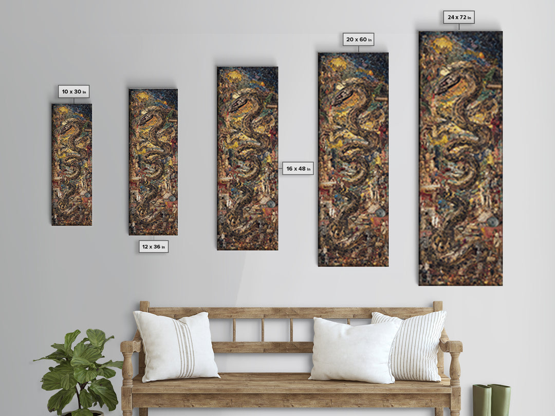 Textured Serpent In Ancient Ruins Canvas Print, Mystical Wall Art, Abstract Painting, Unique Statement Decor For Home Gift