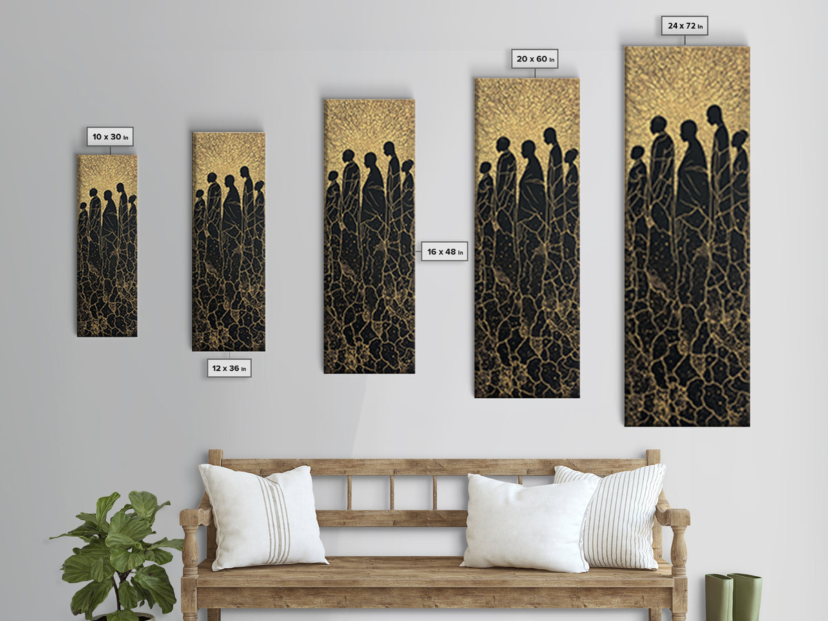 Golden Silhouette African Family Wall Art, Black Culture Art, Minimalist Afrocentric Decor, Earth Tone Canvas Artwork Gift