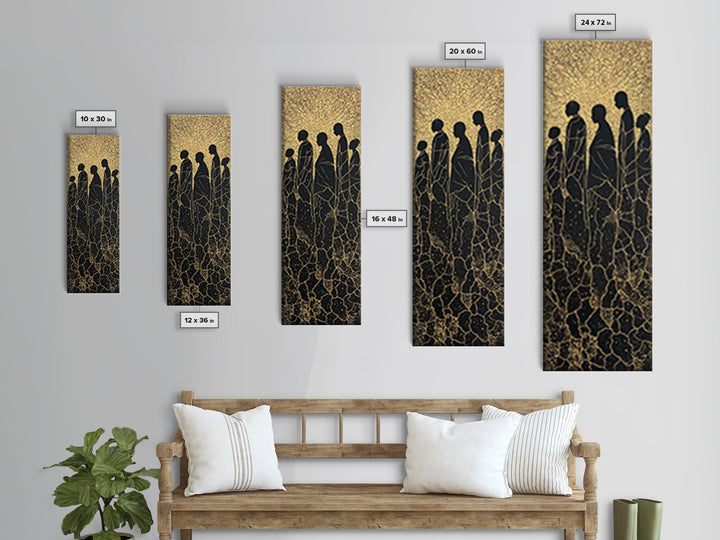 Golden Silhouette African Family Wall Art, Black Culture Art, Minimalist Afrocentric Decor, Earth Tone Canvas Artwork Gift