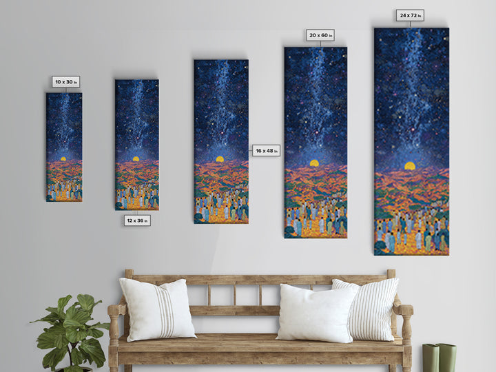 Starry Desert Pilgrimage With Rising Sun Wall Art, African Landscape Print, Celestial Night Decor, Cultural Home Gift, Bedroom Statement