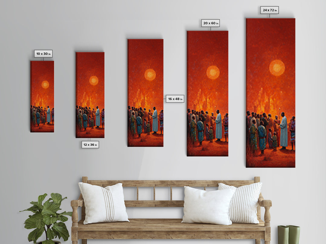 Red Sun African Village Ceremony Canvas Print, Ancestral Gathering Wall Art, Black Culture Decor, Spiritual Home Gift, Bold Statement