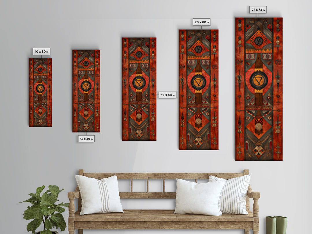 Red Geometric African Tribal Wall Art, Symbolic Pattern Canvas Print, Ethnic Cultural Decor, Bold Statement Home Decor Gift