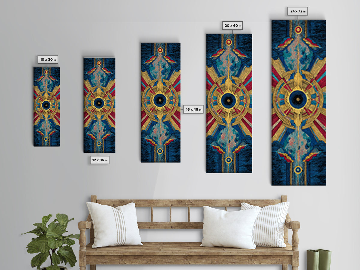 Blue Gold Tribal Eye Mandala Wall Art, Afrocentric Abstract African Print, Bold Boho Cultural Home Decor Canvas Statement Living Room Decor