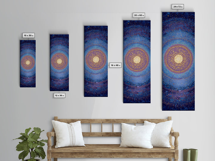 Blue Gold Cosmic Spiral Mandala Canvas Print, Abstract African Inspired Wall Decor, Spiritual Galaxy Art For Meditation Room