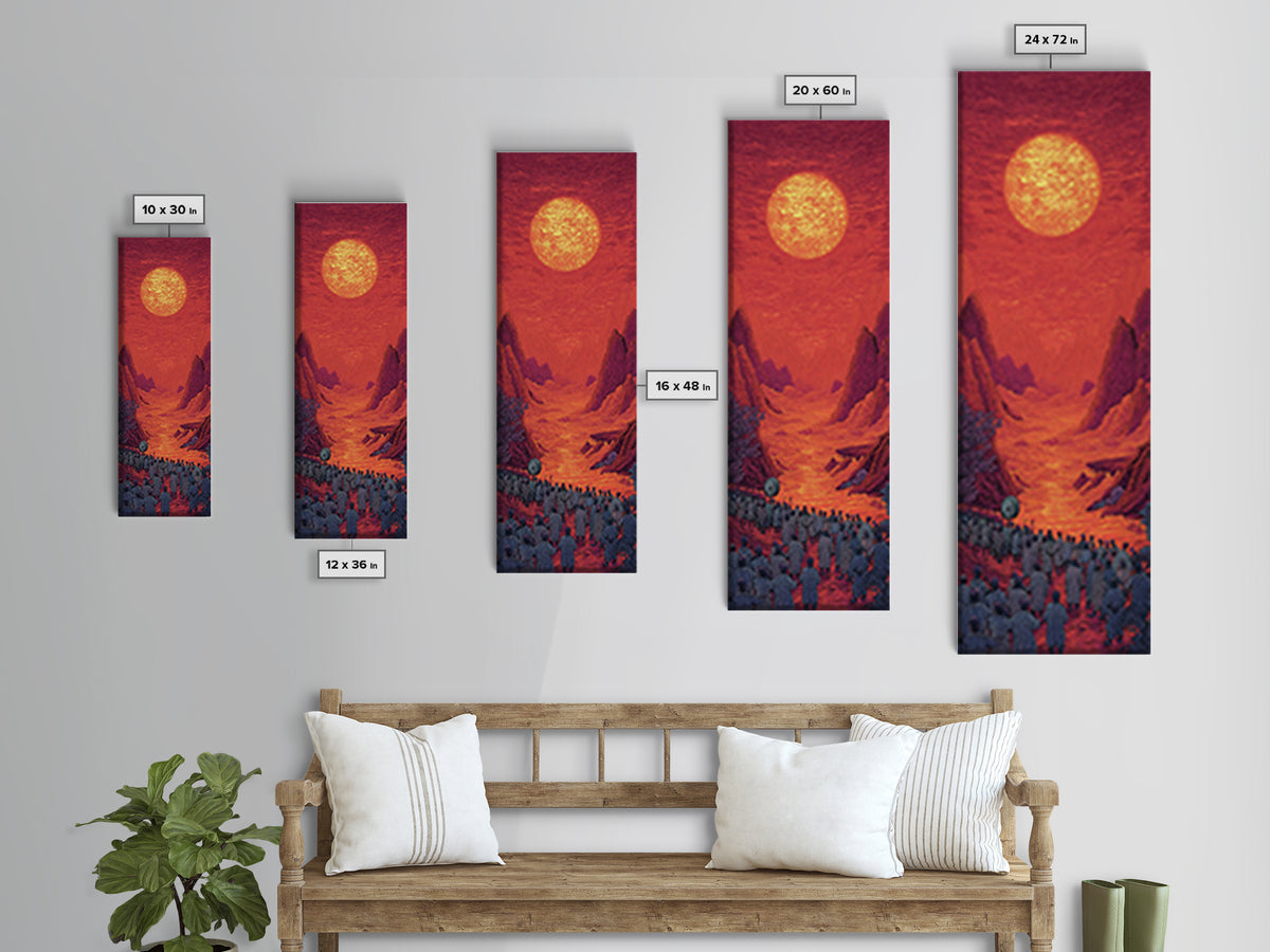 Red Orange Sun Valley Procession Wall Art, African Inspired Landscape Canvas Print, Warm Spiritual Decor For Living Room