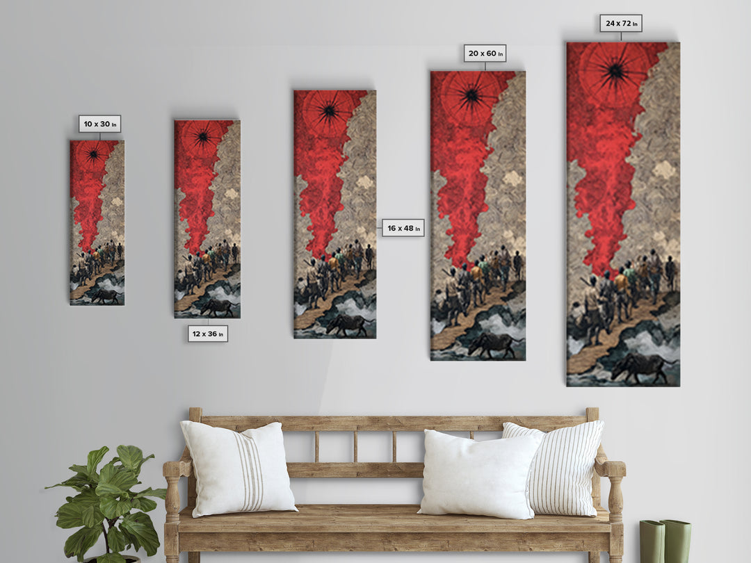 Red Smoke Forest Journey Canvas Print, African Inspired Abstract Wall Art, Travelers Path Decor For Mystical Living Room
