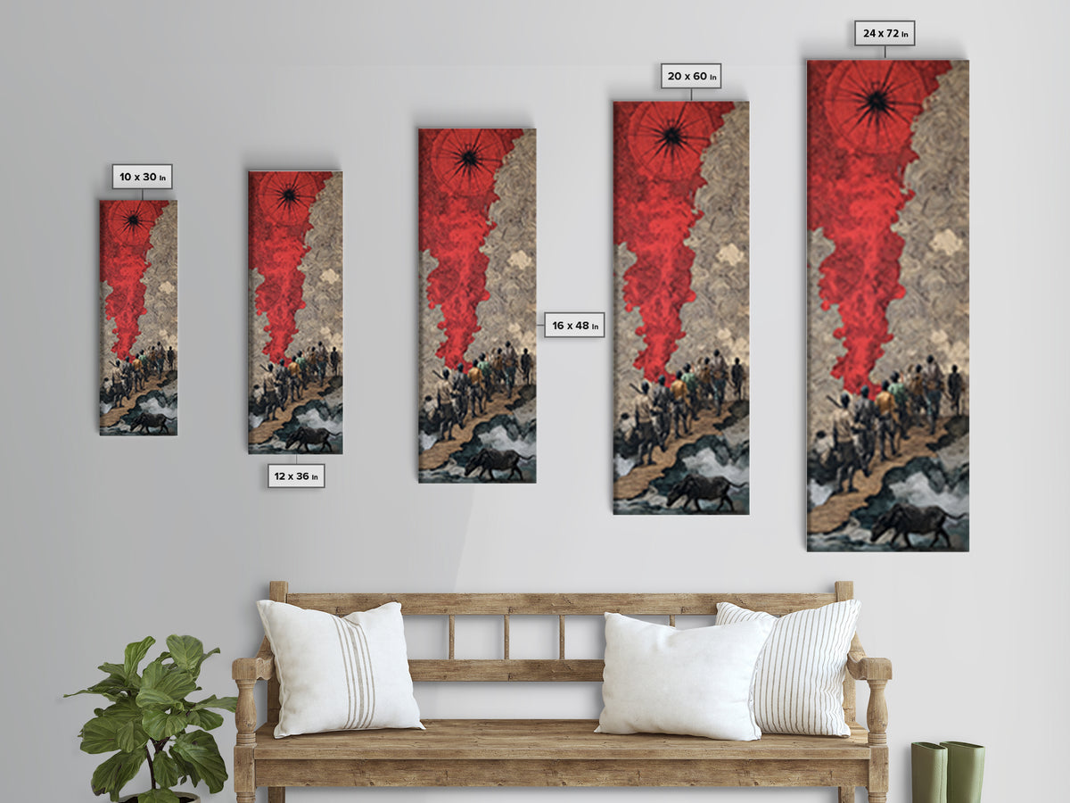Red Smoke Forest Journey Canvas Print, African Inspired Abstract Wall Art, Travelers Path Decor For Mystical Living Room
