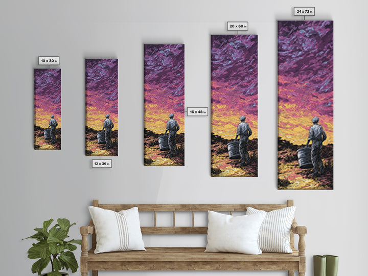 Lone Basket Carrier Under Purple Sunset, Canvas Print, African Landscape, Afrocentric Wall Art, Rural Home Decor Gift For Her