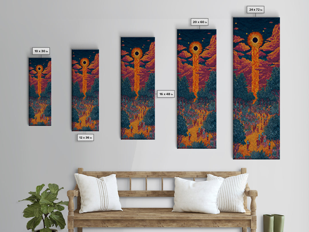 Solar Eclipse Portal Over Neon Forest, Framed Canvas Print, Mystical Wall Art, Afrocentric Decor, Vibrant Statement Piece