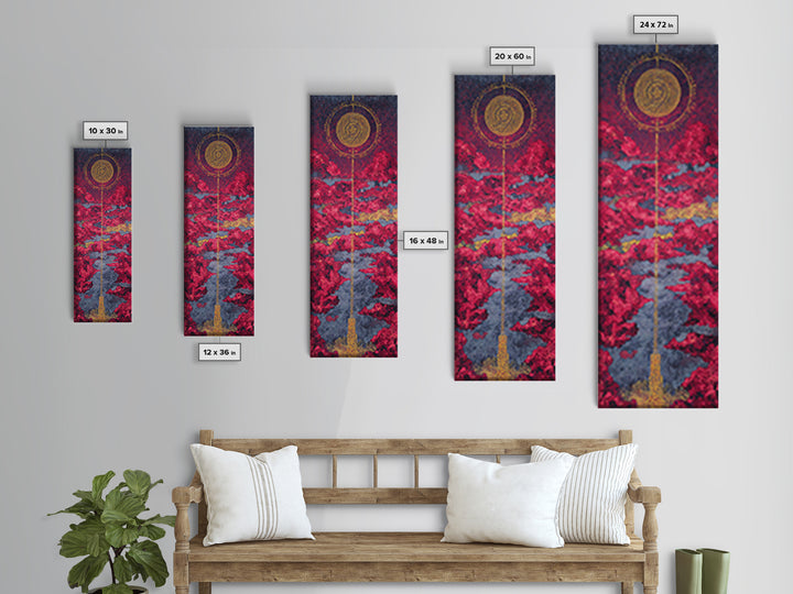 Celestial Red Cloud Canvas Print, Abstract African Art Inspired Sun, Modern Spiritual Wall Decor, Dreamy Statement Home Decor