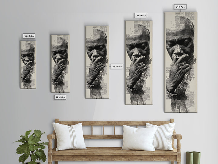 Contemplative Black Man Portrait In Text, Framed Canvas Print, Black Wall Art, Afrocentric Decor, Thoughtful Gift For Him