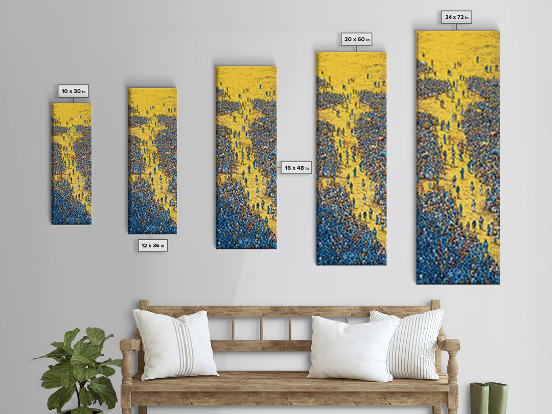 Golden Path Through Blue Crowd Canvas Print, African Celebration Art, Cultural Wall Decor, Bold Tribal Abstract Home Decor