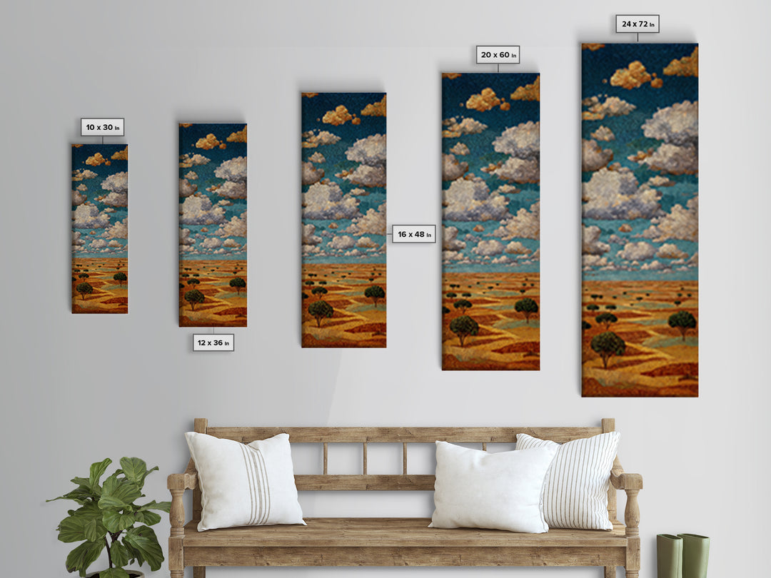 Dramatic Clouds Over Golden Savanna Wall Art, African Safari Art Print, Earth Tone Landscape Decor, Rustic Canvas Print Gift
