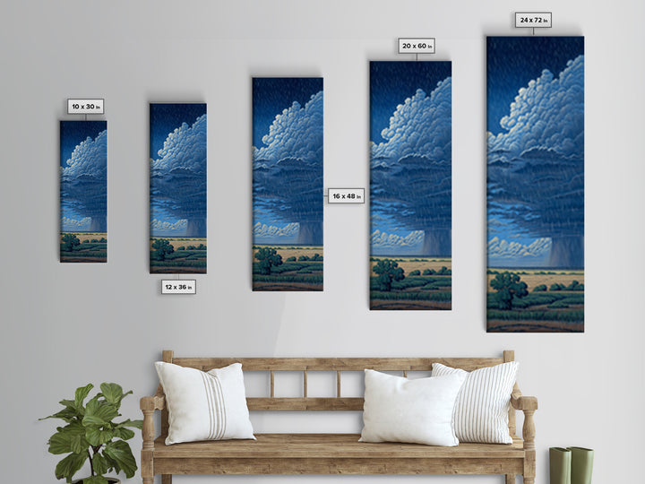 Blue Rainstorm Over African Plains Framed Canvas Print, Dramatic Cloud Wall Art, Nature Scene Decor, Unique Landscape Gift
