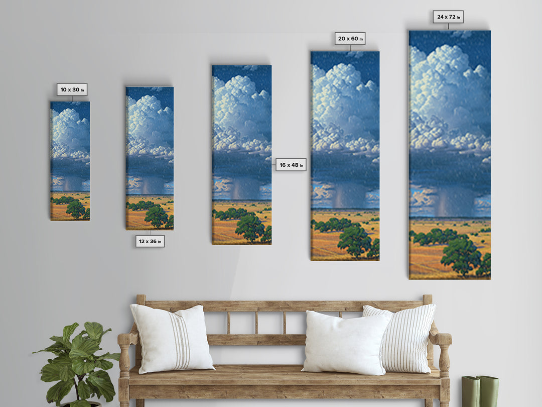 Sunlit Rain Shaft Over African Plains Framed Canvas Print, Blue Sky Landscape Wall Decor, Serengeti Nature Art Gift For Living Room