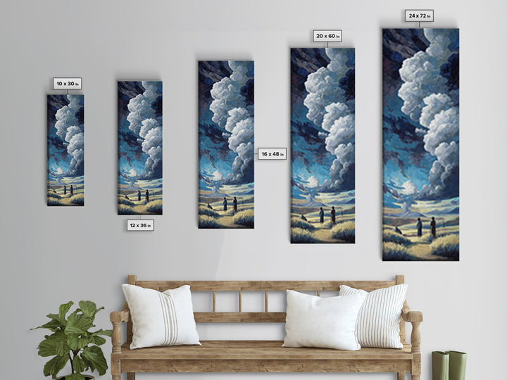 Two Figures Beneath Dramatic Storm Clouds Canvas Print, African Landscape Wall Art, Moody Blue Safari Decor For Home Gift