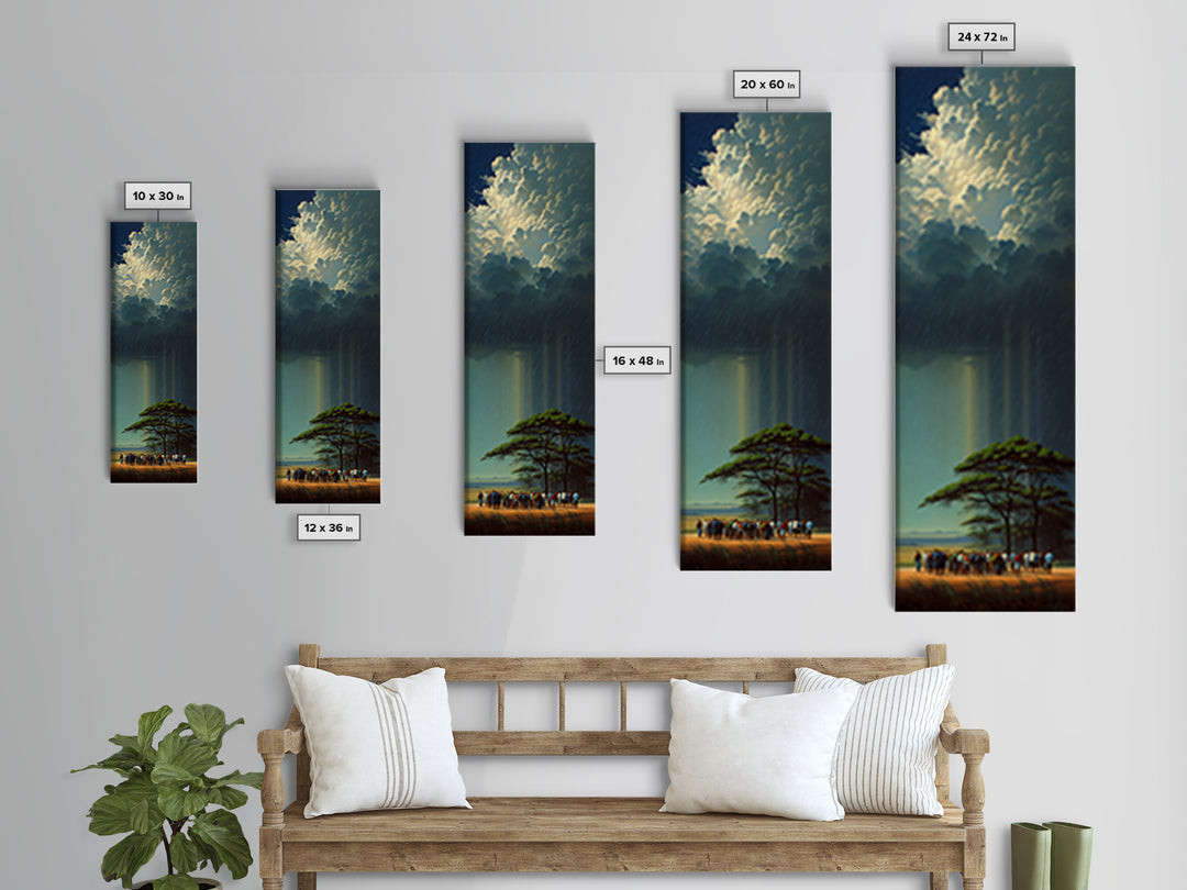 Acacia Tree Under Glowing Storm Clouds Framed Canvas Print, African Safari Wall Art, Dramatic Nature Decor Gift For Living Room
