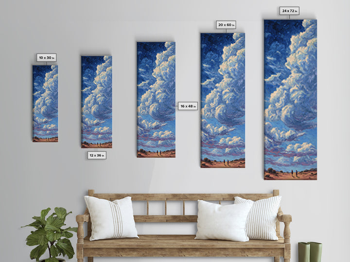 Desert Walkers Under Sculpted Blue Clouds Wall Art, African Landscape Canvas Print, Modern Safari Decor For Living Room Gift