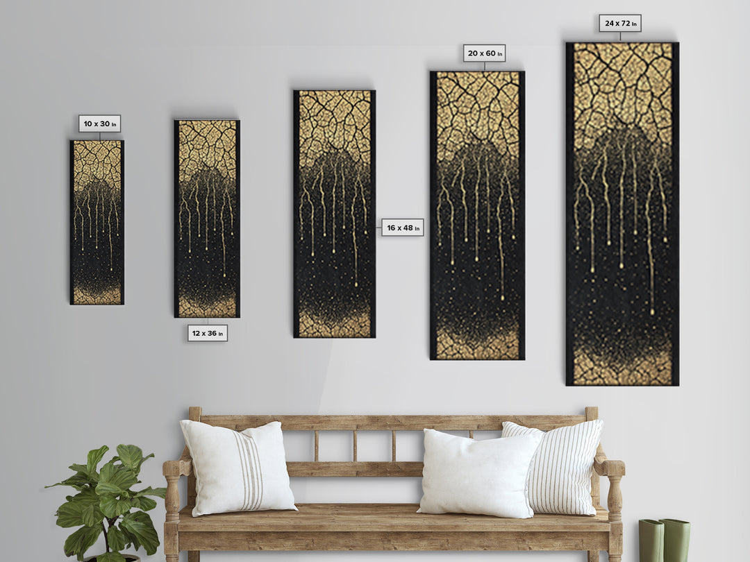 Gold Cracked Tree Roots On Black Wall Art, Abstract African Inspired Decor, Textured Canvas Print For Modern Living Room Gift