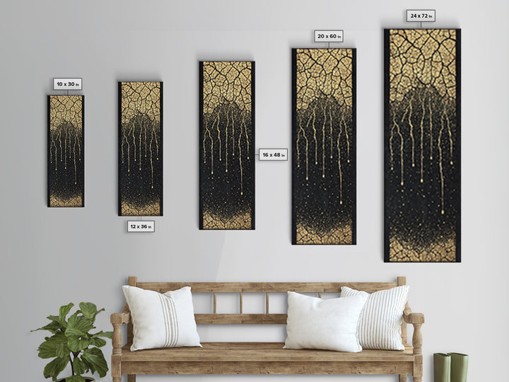 Gold Cracked Tree Roots On Black Wall Art, Abstract African Inspired Decor, Textured Canvas Print For Modern Living Room Gift