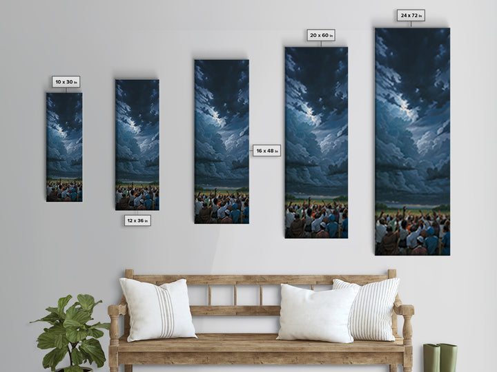 Dramatic Storm Clouds Over African Crowd Wall Art, Afrocentric Landscape Print, Black Culture Decor, Moody Sky Canvas Gift