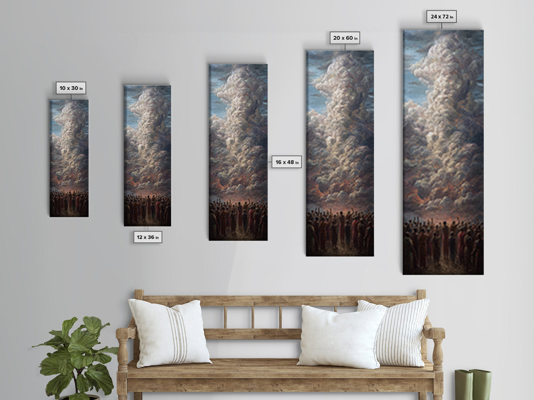 Monumental Firestorm Cloud With African Crowd Framed Canvas Print, Afrocentric Wall Decor, Powerful Landscape Art Gift For Home
