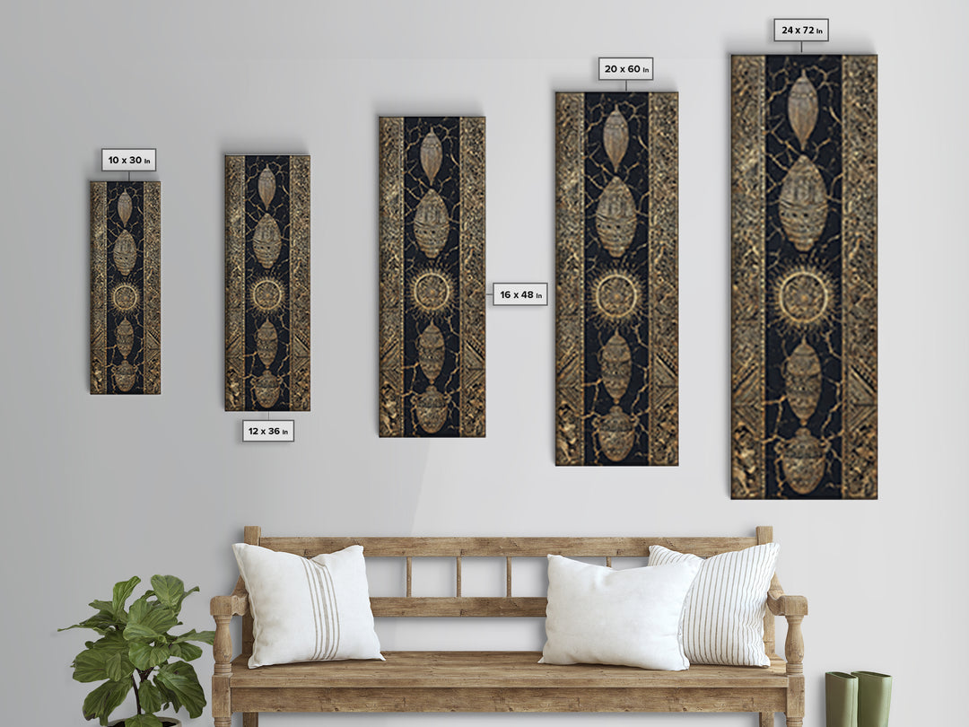 Gold Beetle Talisman And Sun Symbols Framed Canvas Print, African Tribal Decor, Mystic Black Wall Art, Luxe Gift For Unique Home Decor