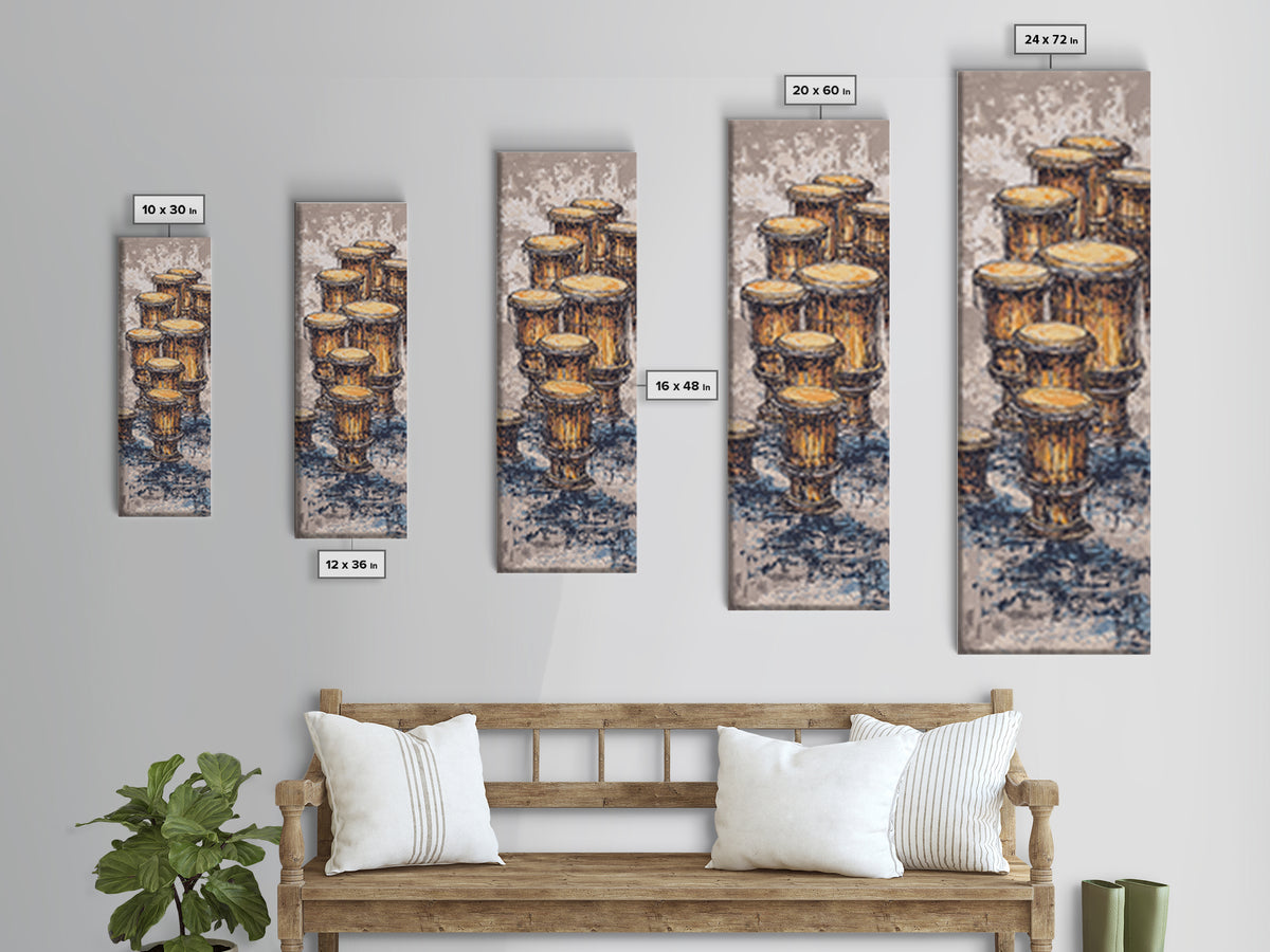 Stacked African Drums Canvas Print, Djembe Music Painting, Ethnic Cultural Wall Decor, Rustic Home Decor Gift For Music Lovers
