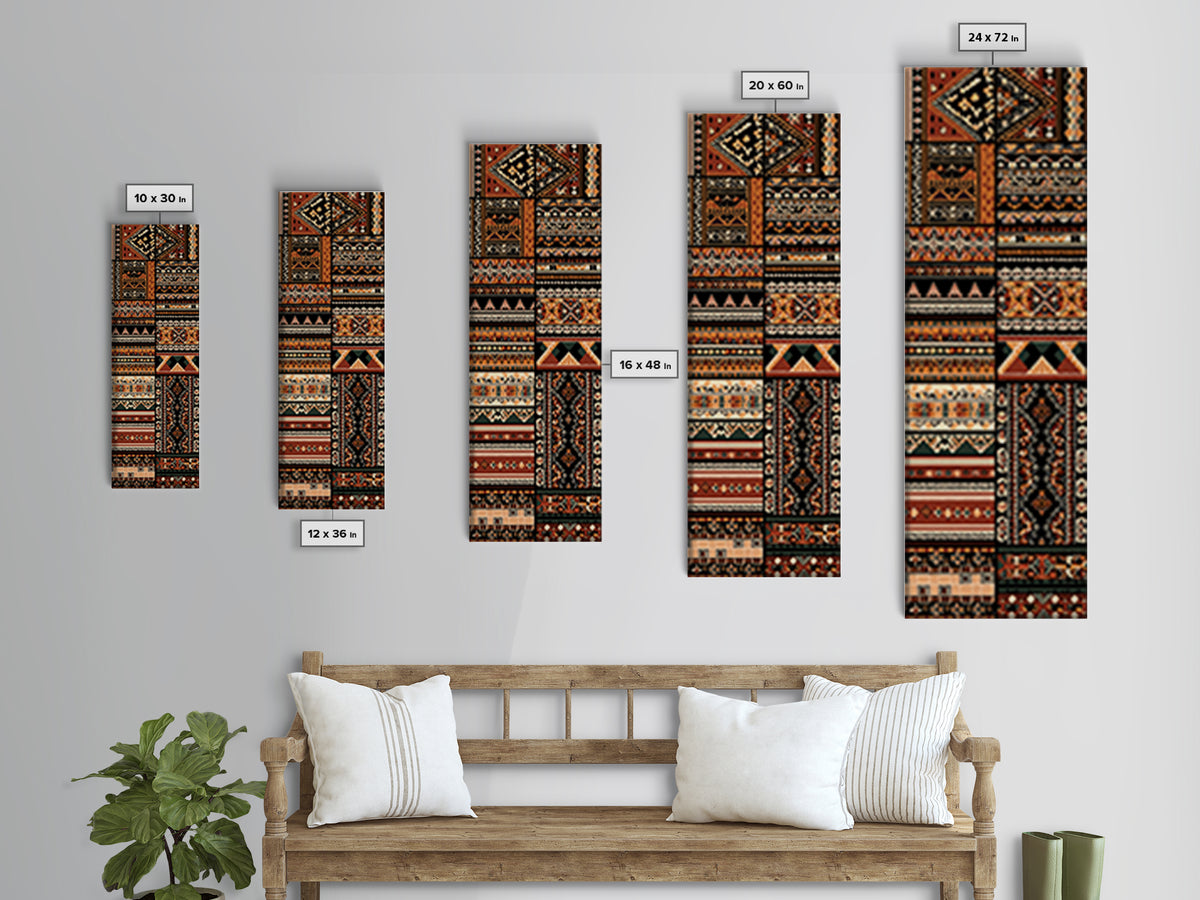Orange Black African Tribal Patterns Canvas Print, Ankara Textile Wall Decor, Boho African Art For Living Room Home Decor Gift